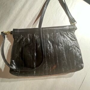 Y2K Whimsigoth genuine eel Vintage Leather shoulder purse clutch old money Blk